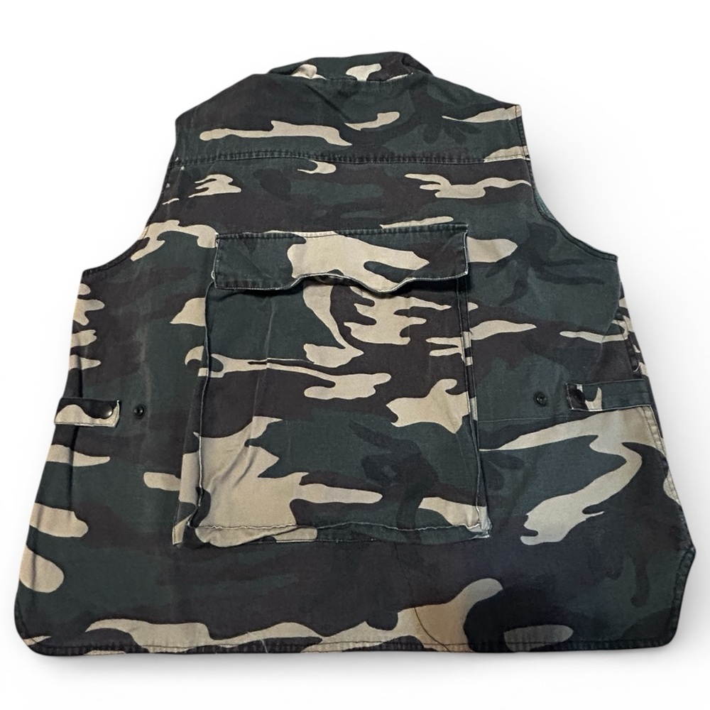 Vintage Weather Rite 295 Camo Hunting Utility Vest Hidden Hood Grunge M - Picture 2 of 12